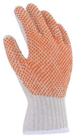 Guante japonés con puntos naranja de pvc en palma y dorso DermaCare 16-102-n
